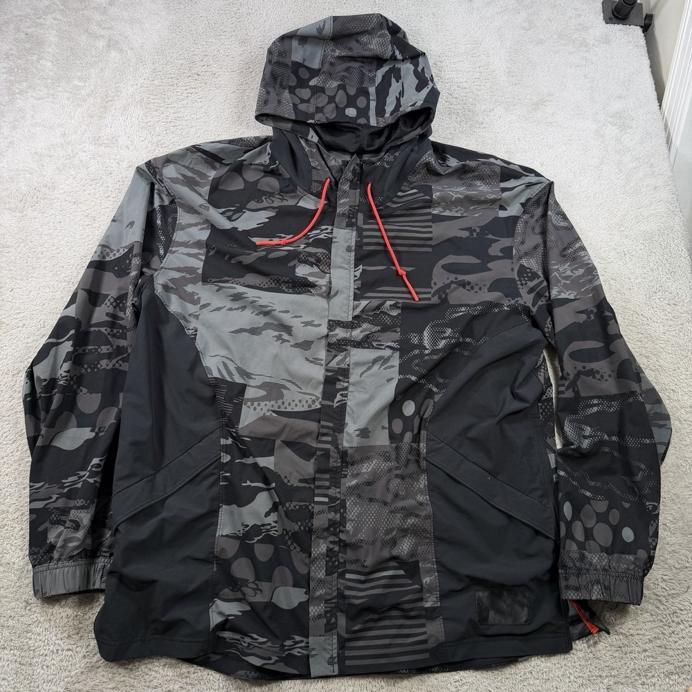 Under Armour Jacket Men 3XL Black Grey Camo Hooded Full Zip Stretch Loose Active